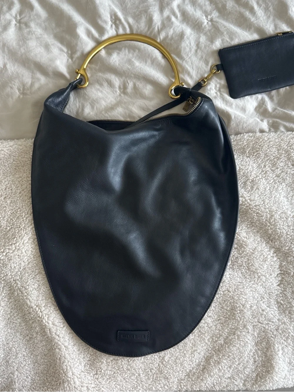 Walter Baker Black Leather Hobo with Yellow Top Handle